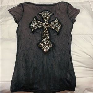 Velvet Stone rhinestone cross T-shirt
